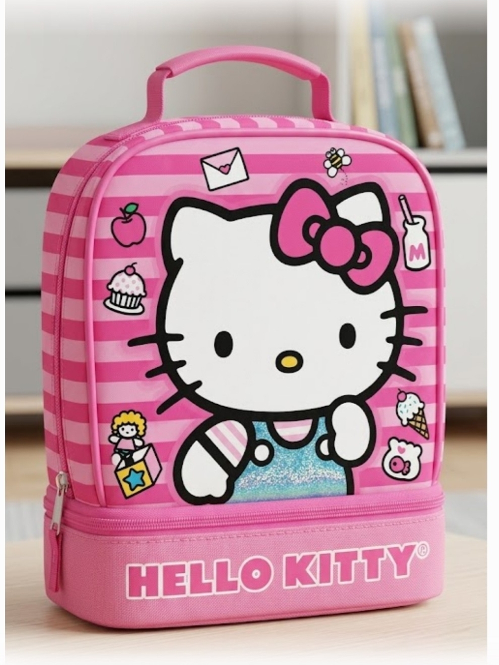 NEW! Hello Kitty Pink Striped Backpack Lunch Bag NWT